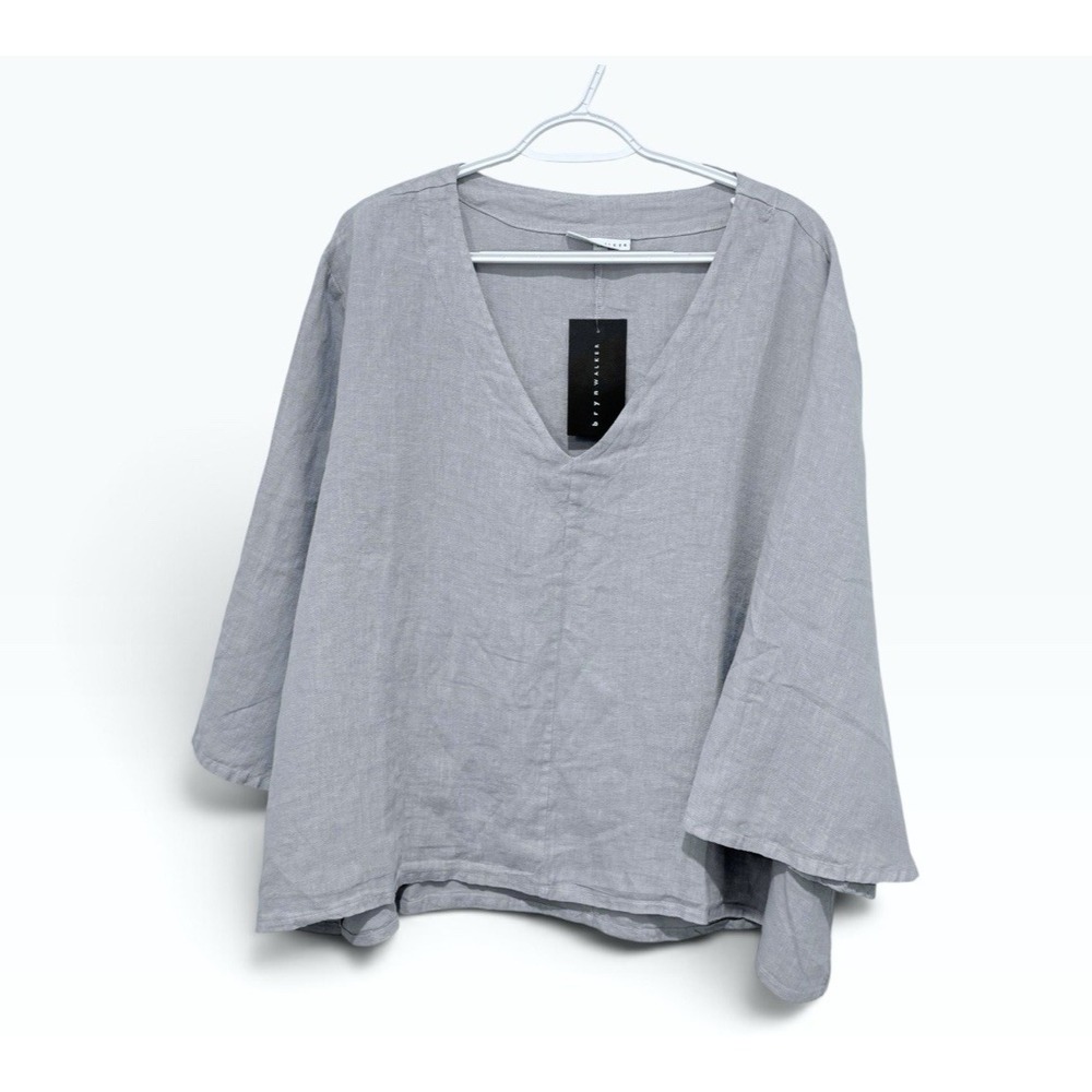 Bryn Walker Linen Top V Neck 1X Lagenlook Minimalist Boho